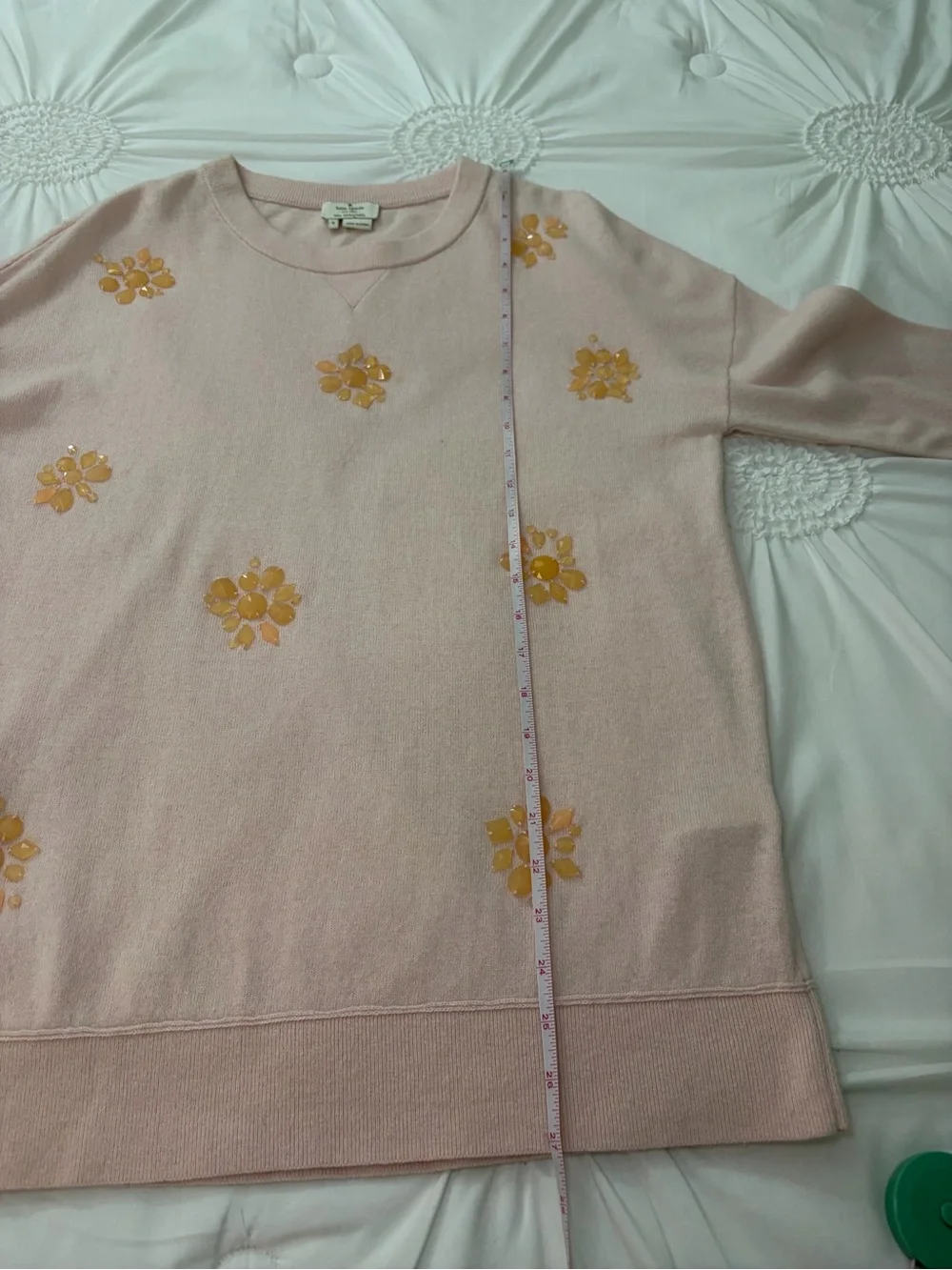 Kate Spade Live Colorfully Beaded Light Pink Peach Wool & Cashmere Sweater Small